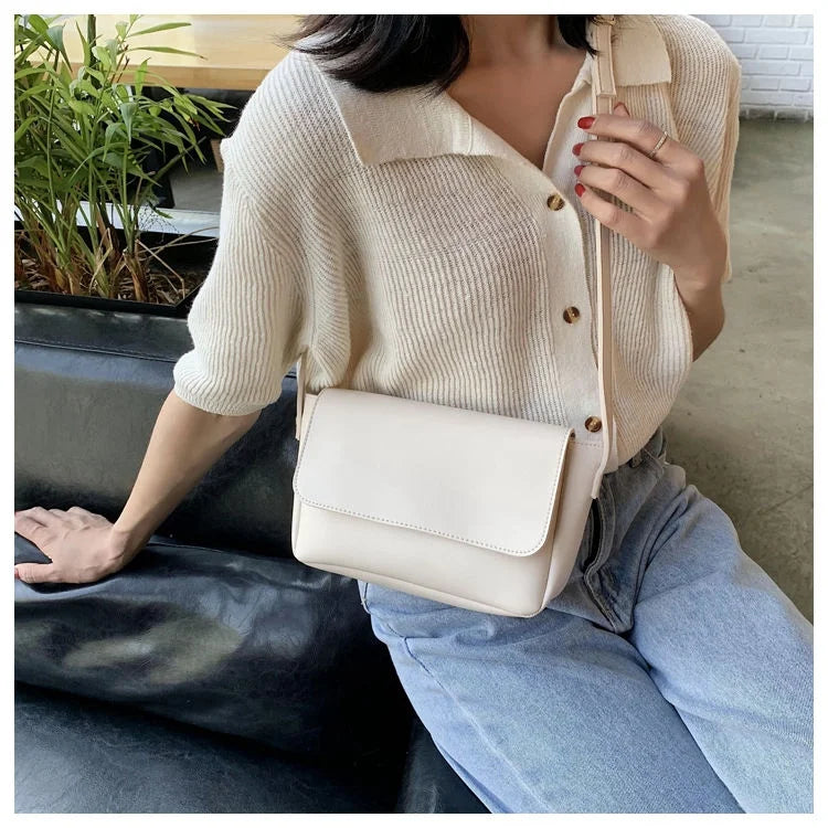 ADJUSTABLE STRAP PLAIN MAGNETIC BUTTON BAG - (57-W)