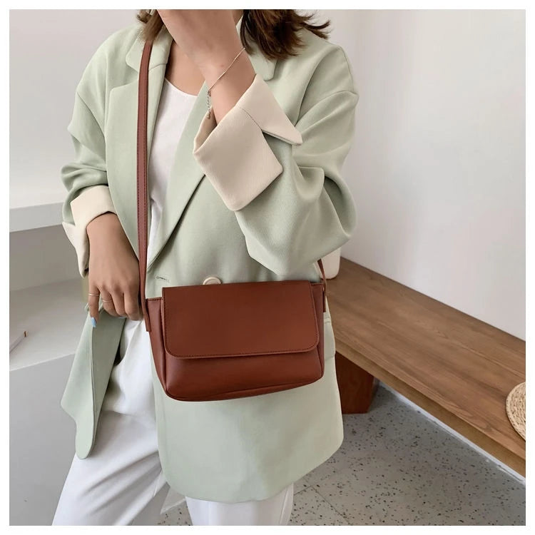 ADJUSTABLE STRAP PLAIN MAGNETIC BUTTON BAG - (57-BR)