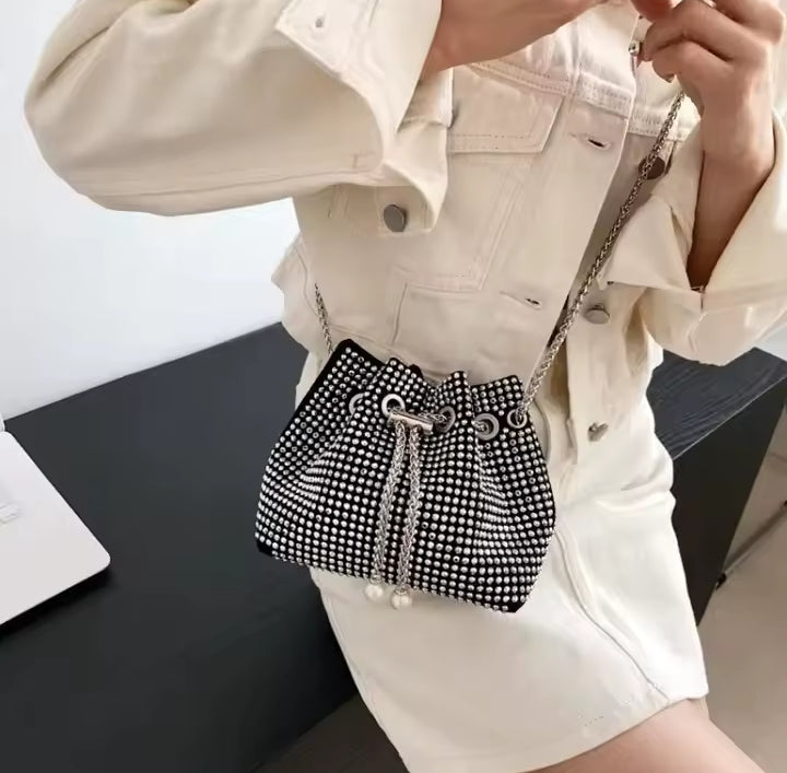 IMPORTED GOLD STUDDED BUCKET CHAIN BAG( BKT)