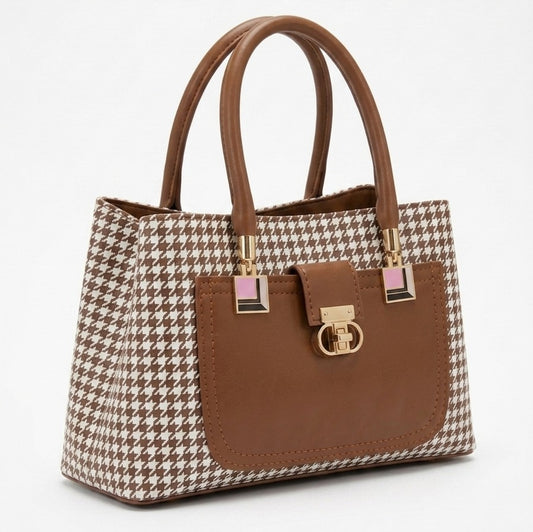 CLASSIC HOUNDS TOOTH TRIPLE ORGANIZED TOTE BAG (3Z)