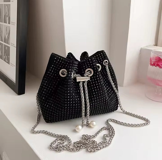 IMPORTED GOLD STUDDED BUCKET CHAIN BAG( BKT)