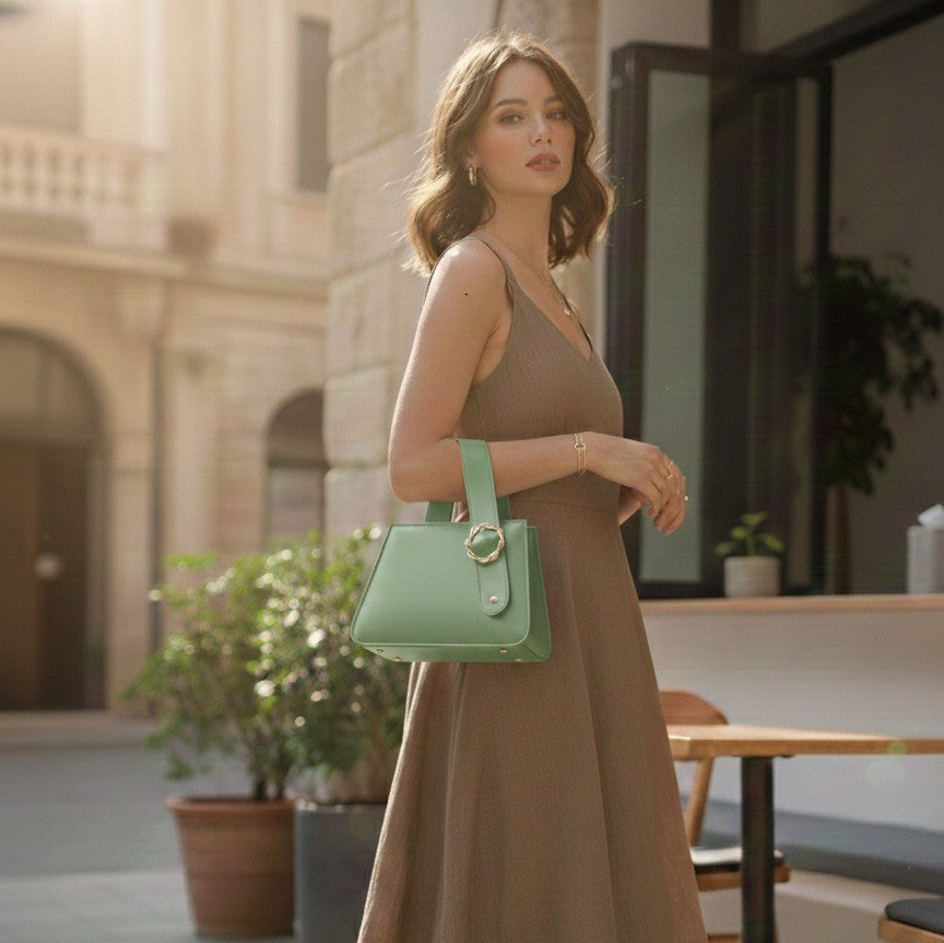 LUXURY MINIMALISTIC TOP HANDLE SATCHEL WITH ELEGANT GOLD BUCKLE (GOL)