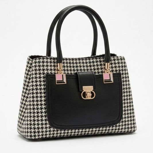 CLASSIC HOUNDS TOOTH TRIPLE ORGANIZED TOTE BAG (3Z)
