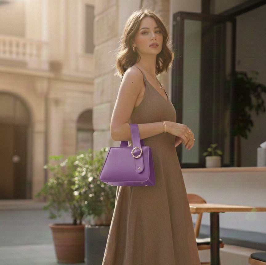 LUXURY MINIMALISTIC TOP HANDLE SATCHEL WITH ELEGANT GOLD BUCKLE (GOL)