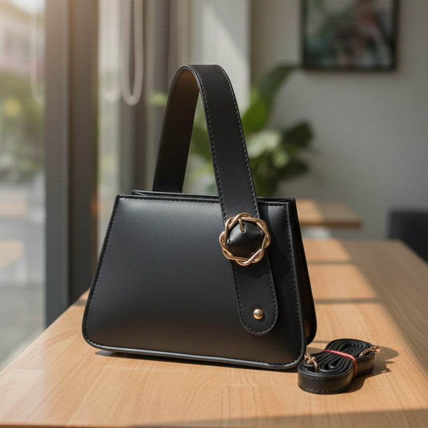 LUXURY MINIMALISTIC TOP HANDLE SATCHEL WITH ELEGANT GOLD BUCKLE (GOL)