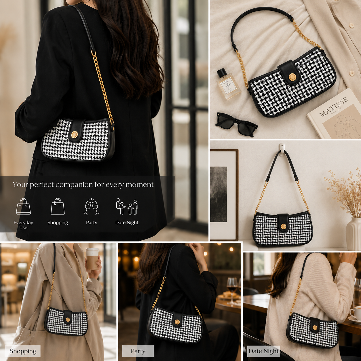 LUNA LUXE HOUNDSTOOTH SHOULDER BAG (PNGN)