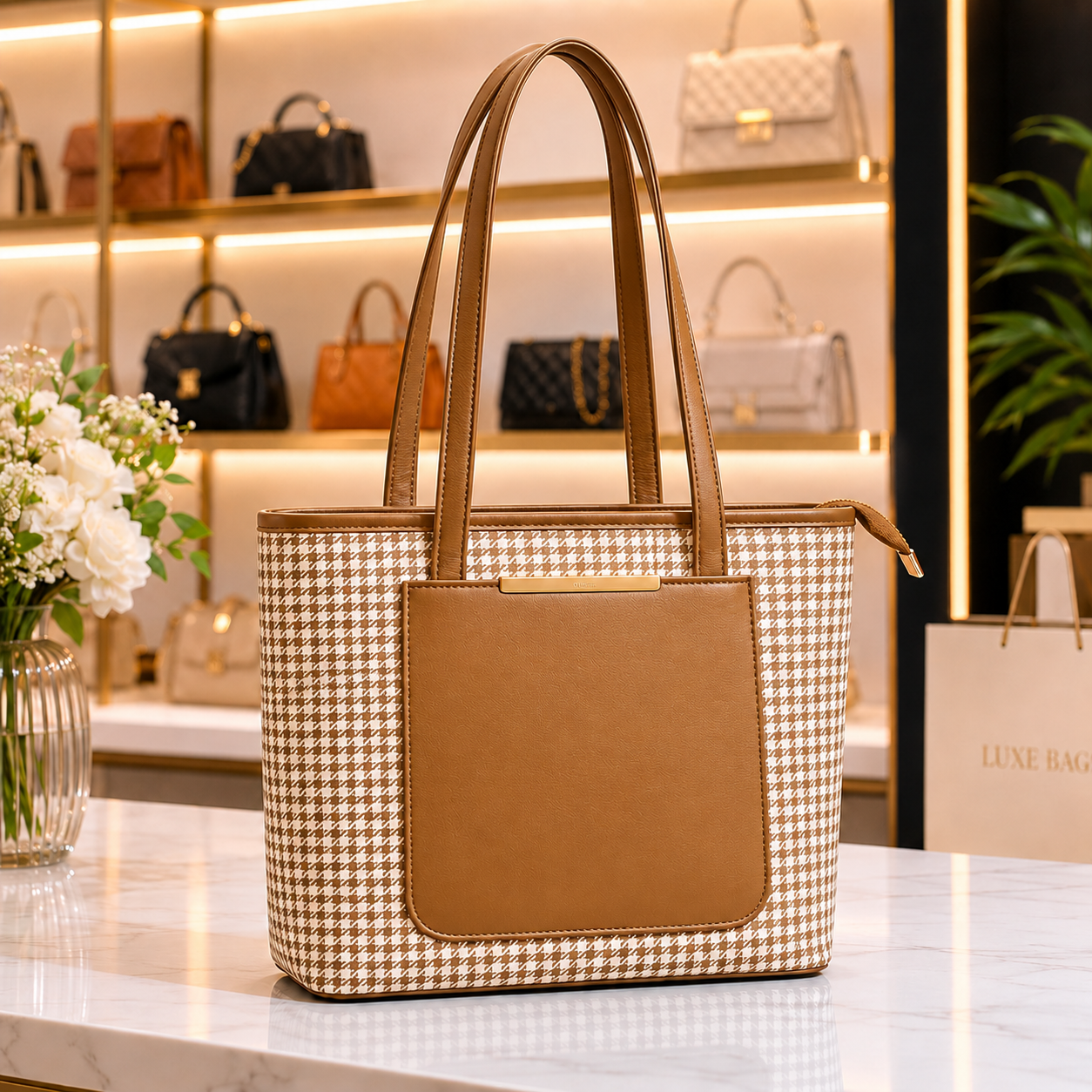 HOUNDSTOOTH TOTE BAG (T1)