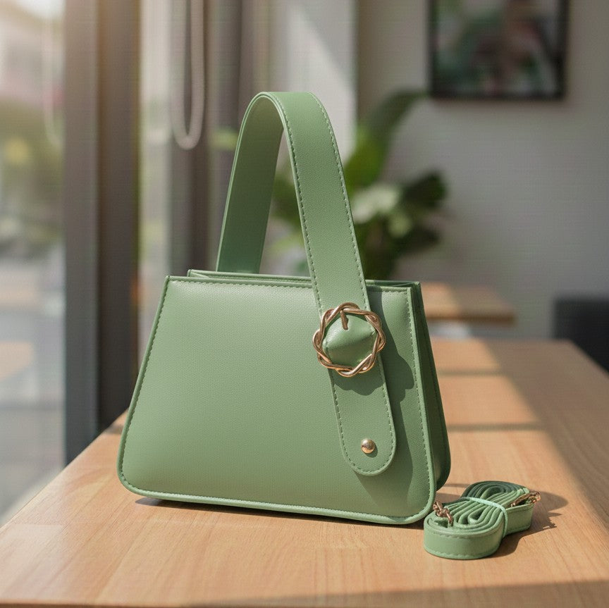 LUXURY MINIMALISTIC TOP HANDLE SATCHEL WITH ELEGANT GOLD BUCKLE (GOL)