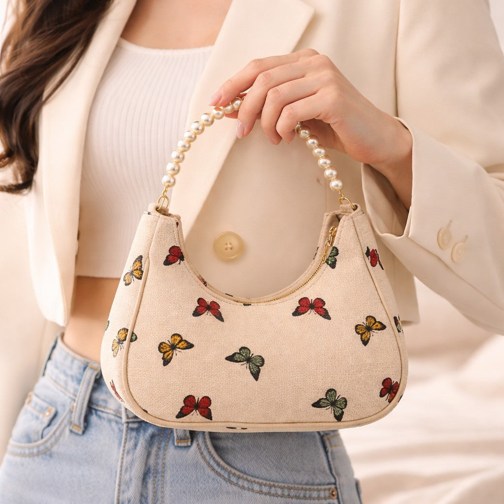 PEARL BUTTERFLY PRINT ARMPIT BAG (PRL)