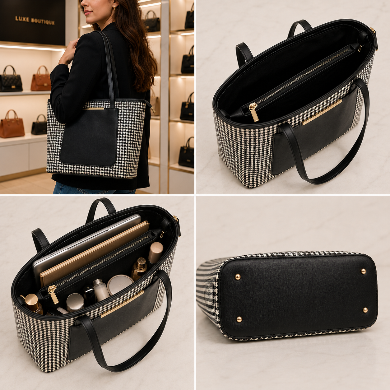 HOUNDSTOOTH TOTE BAG (T1)