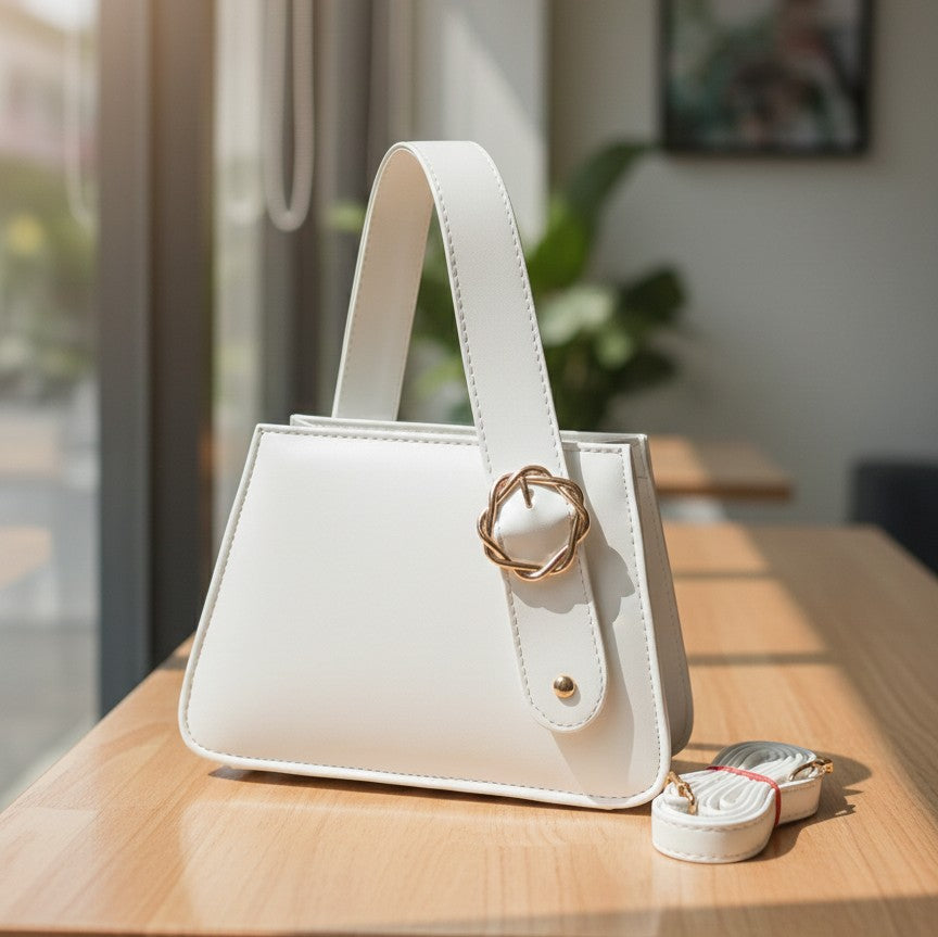 LUXURY MINIMALISTIC TOP HANDLE SATCHEL WITH ELEGANT GOLD BUCKLE (GOL)