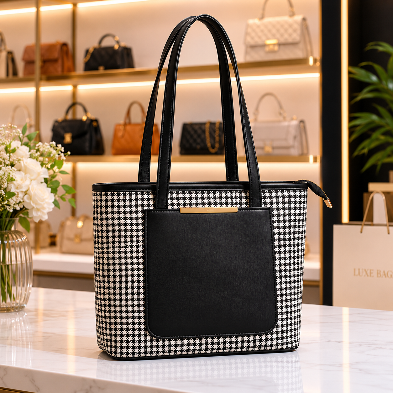 HOUNDSTOOTH TOTE BAG (T1)