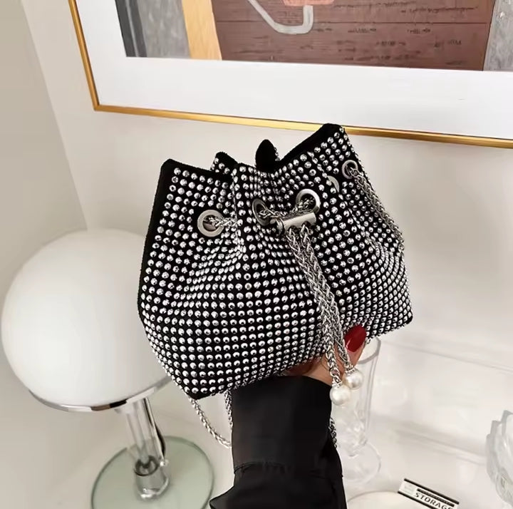 IMPORTED GOLD STUDDED BUCKET CHAIN BAG( BKT)