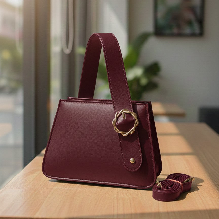 LUXURY MINIMALISTIC TOP HANDLE SATCHEL WITH ELEGANT GOLD BUCKLE (GOL)