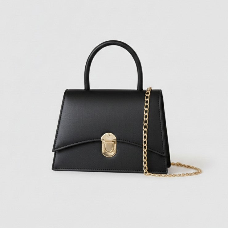 TOP HANDLE HANDBAG WITH GOLD CHAIN LATCH CLOSURE (LCK)