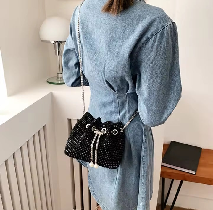IMPORTED GOLD STUDDED BUCKET CHAIN BAG( BKT)