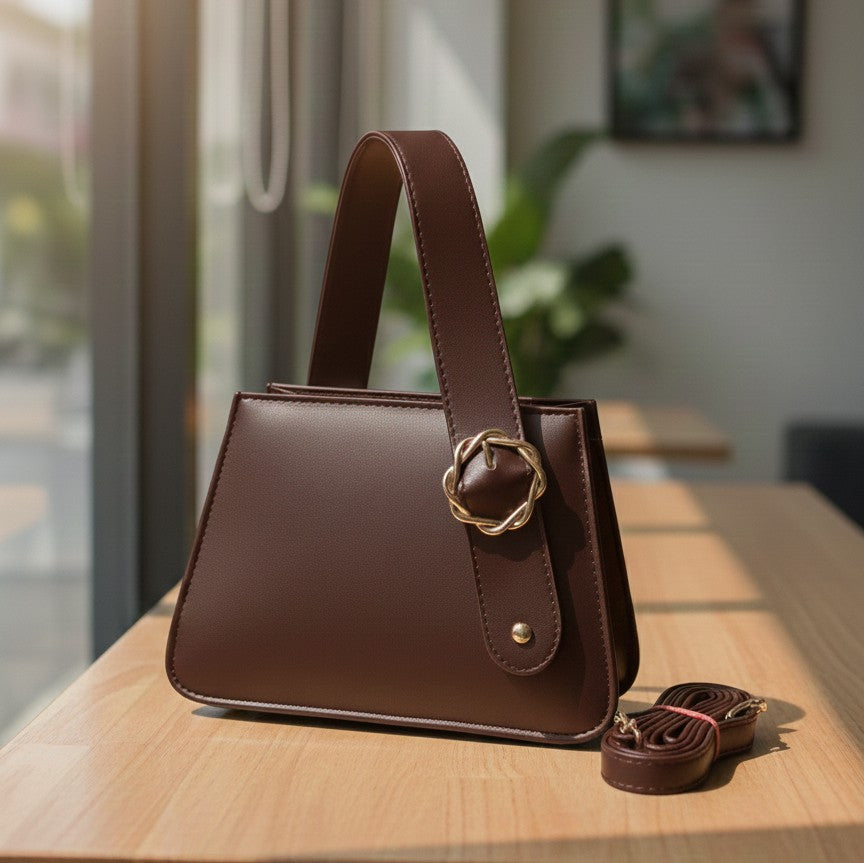 LUXURY MINIMALISTIC TOP HANDLE SATCHEL WITH ELEGANT GOLD BUCKLE (GOL)